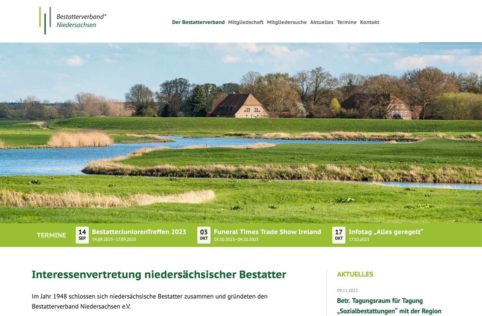 Screenshot der Website des Bestatterverbands Niedersachsen e.V., Hannover