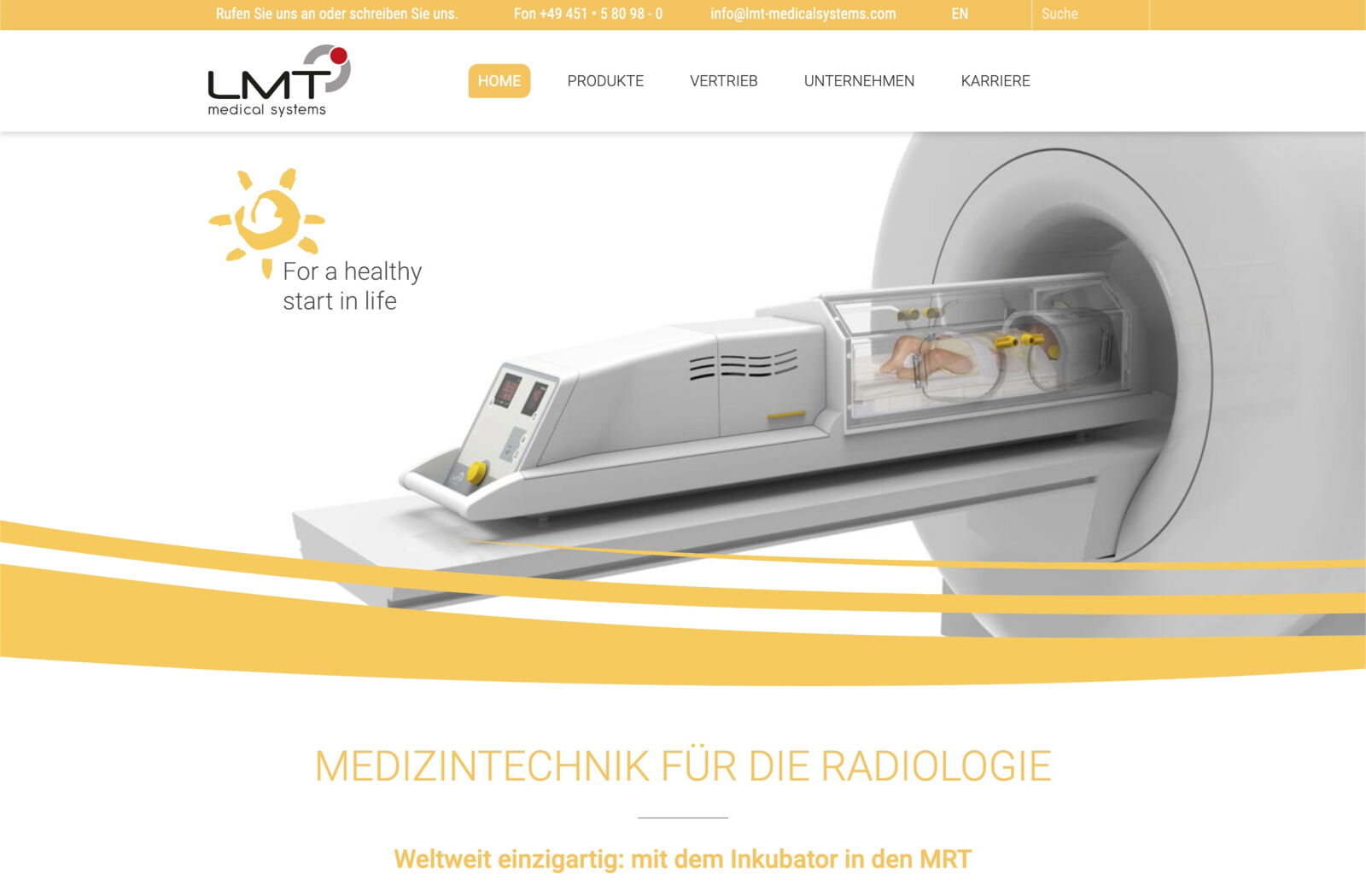 Screenshot der Website von LMT Medical Systems GmbH, Lübeck