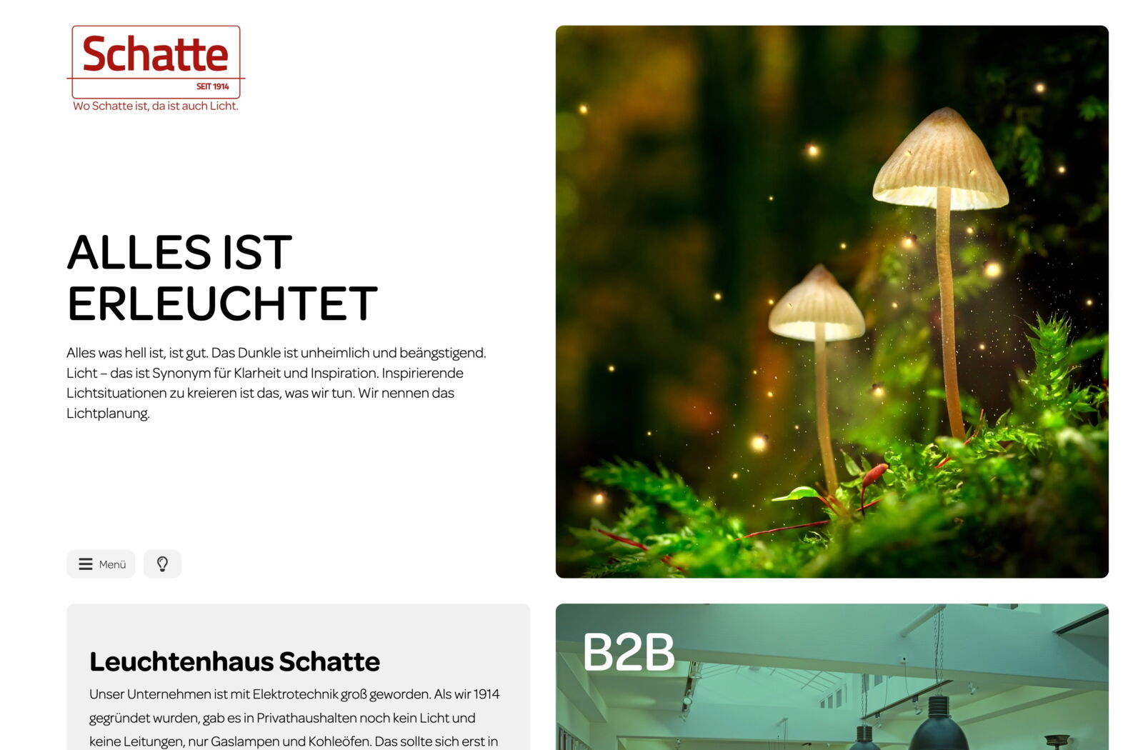 Screenshot der Website der Leuchtenhauses der Otto Schatte GmbH, Lübeck