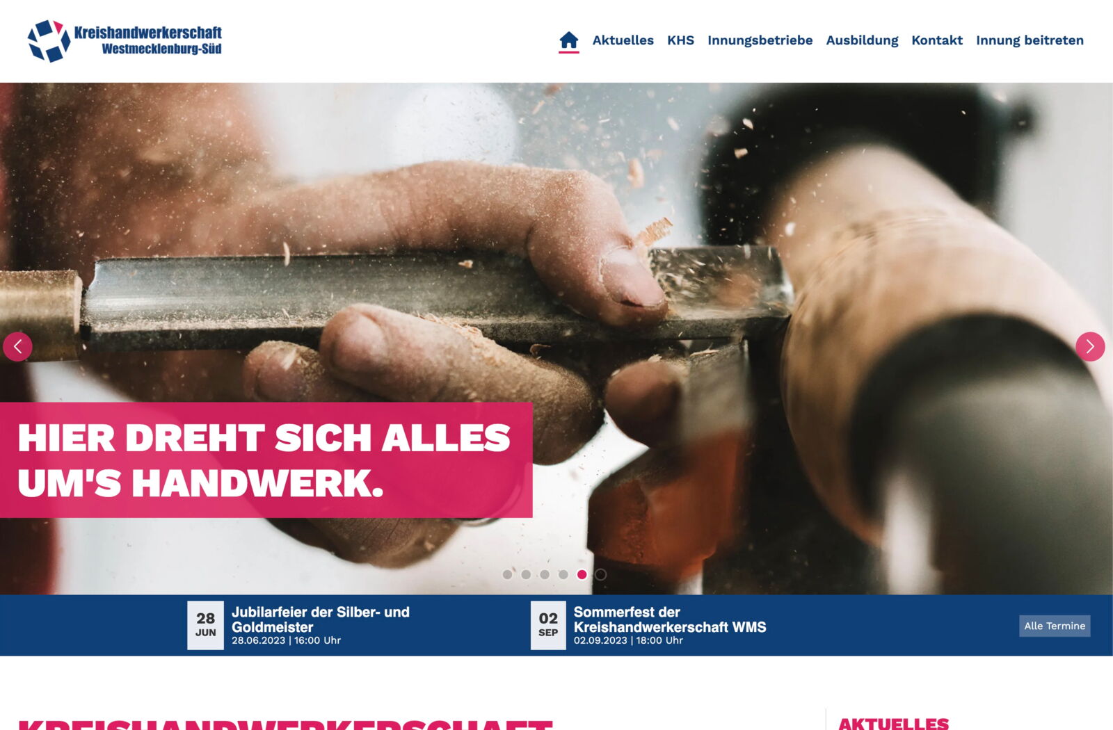 Screenshot der Website der Kreishandwerkerschaft Westmecklenburg Süd